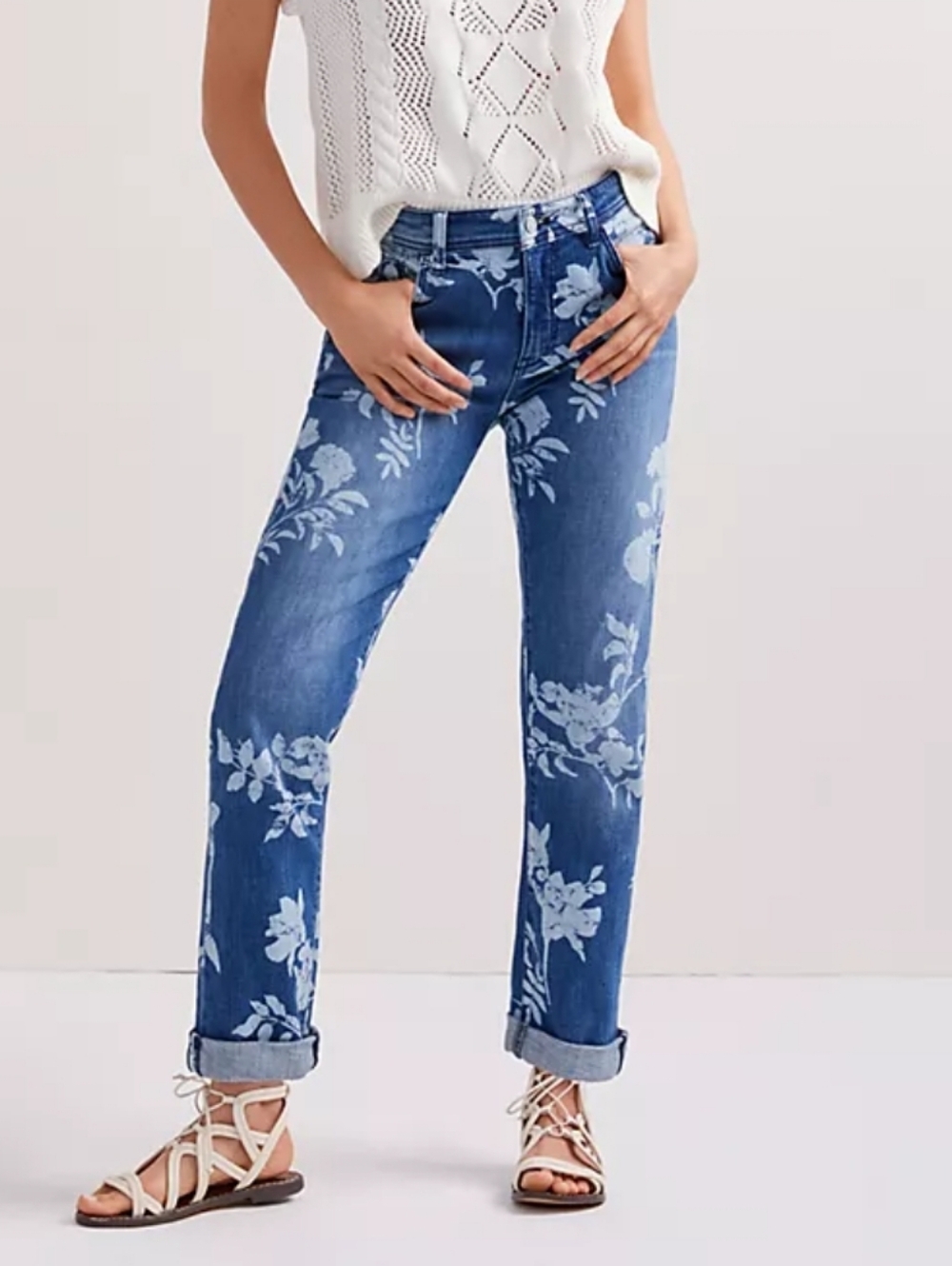 Pilcro Slim Boyfriend Jeans in Blue Floral Wash